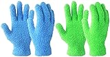 Evridwear Microfiber Dusting Gloves, Dusting Cleaning Glove for Plants, Blinds, Lamps and Small Hard to Reach Corners, 2 Pairs (Blue S/M & Green L/XL)
