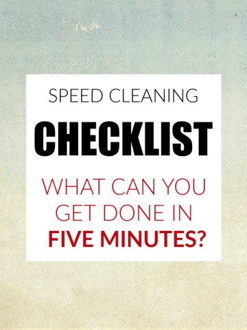 Pastel background with a text box that reads speed cleaning checklist what can you get done in five minutes