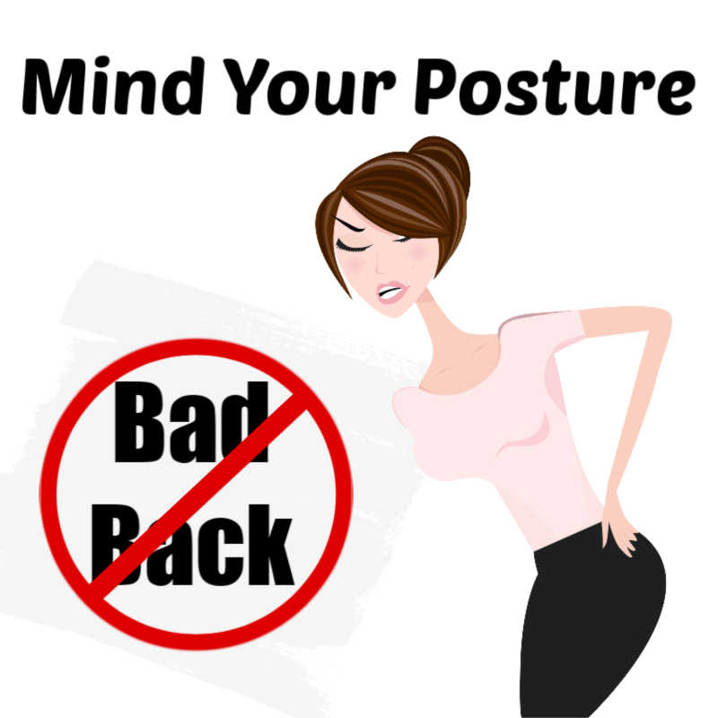 woman holding her sore back and a no-bad-back sign