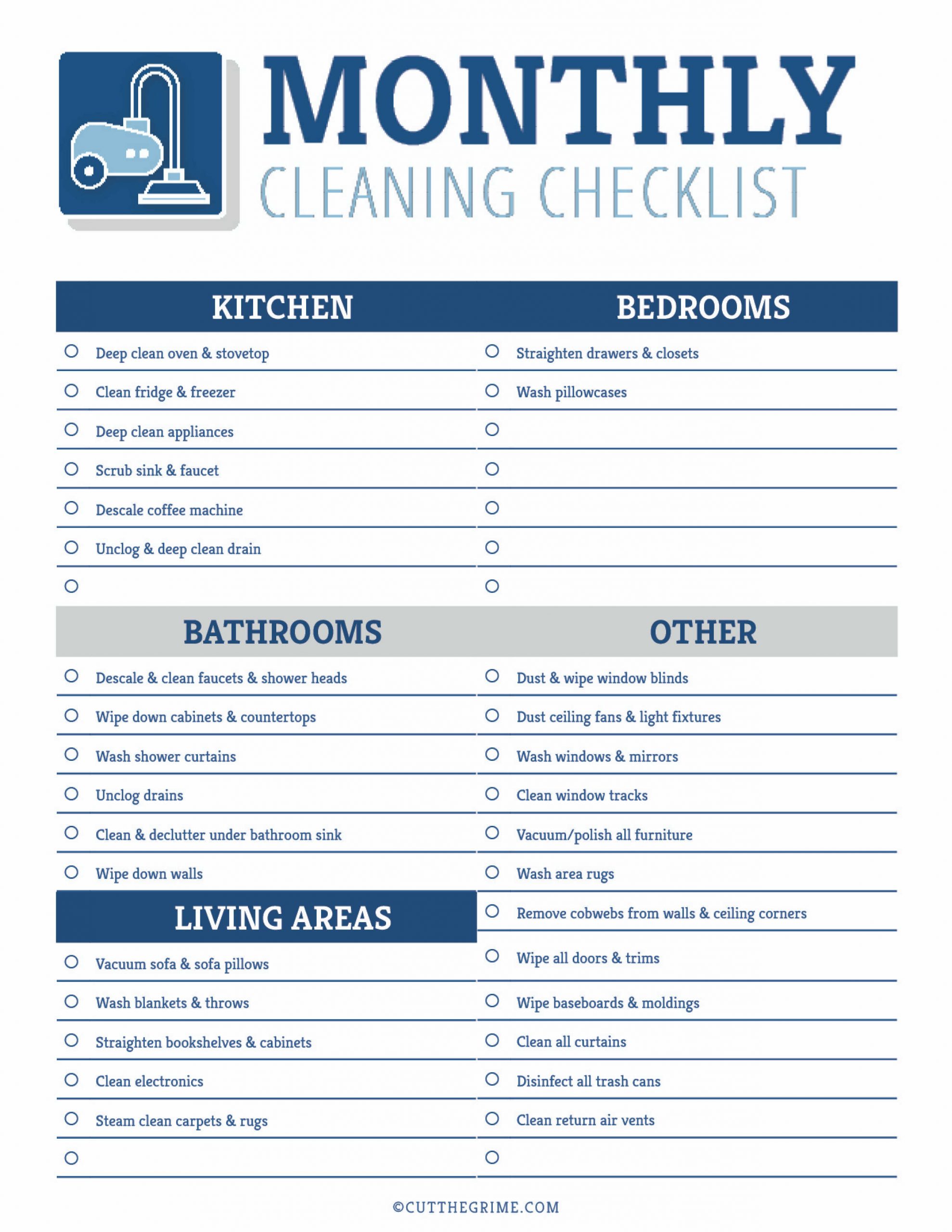 free monthly cleaning checklist prepopulated