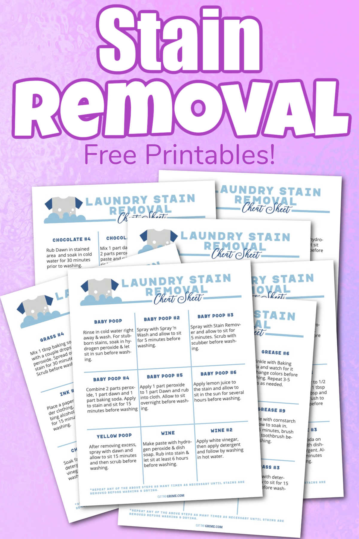 Laundry Stain Removal Cheat Sheet Printable